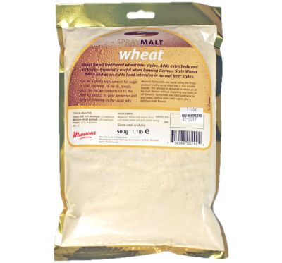 Spraymalt Wheat (Muntons) 500g för hembryggning av veteöl.