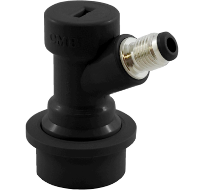 Kulkoppling gängad öl 1/4" MFL, svart snabbkoppling till ölfat (7/16" UNF)