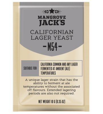 Öljäst Mangrove Jack's M54 Californian Lager Yeast, idealisk för California Common och lagerbryggning vid ale-temperatur.