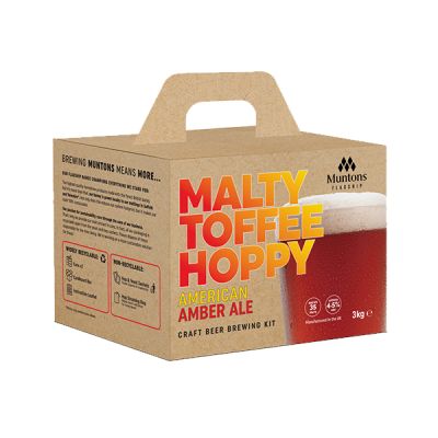 Muntons Flagship Range American Amber Ale ölsats för hemmabryggning av 20 liter fruktigt öl med kola och karamell.