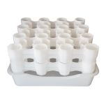 Easy Drainer startkit med två torkställ och droppbricka för effektiv torkning av 50 mindre eller 32 större flaskor vid hembryggning.